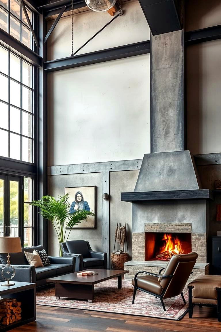 Industrial Style Fireplace Office - 24 Home Office With Fireplace Ideas