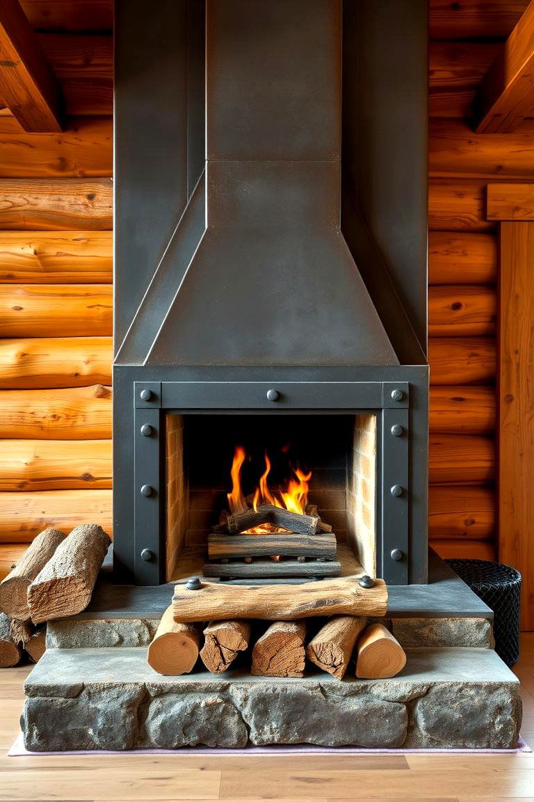 Industrial Style Fireplace - 24 Cabin Fireplace Ideas