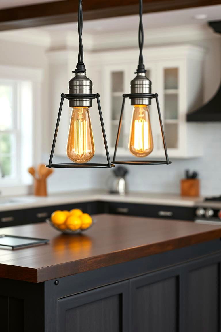 Industrial Style Lighting for Rustic Charm - 24 Kitchen Island Lighting Ideas