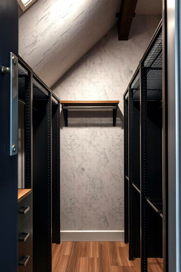 Industrial Style Metal Accents - 24 Sloped Ceiling Closet Ideas