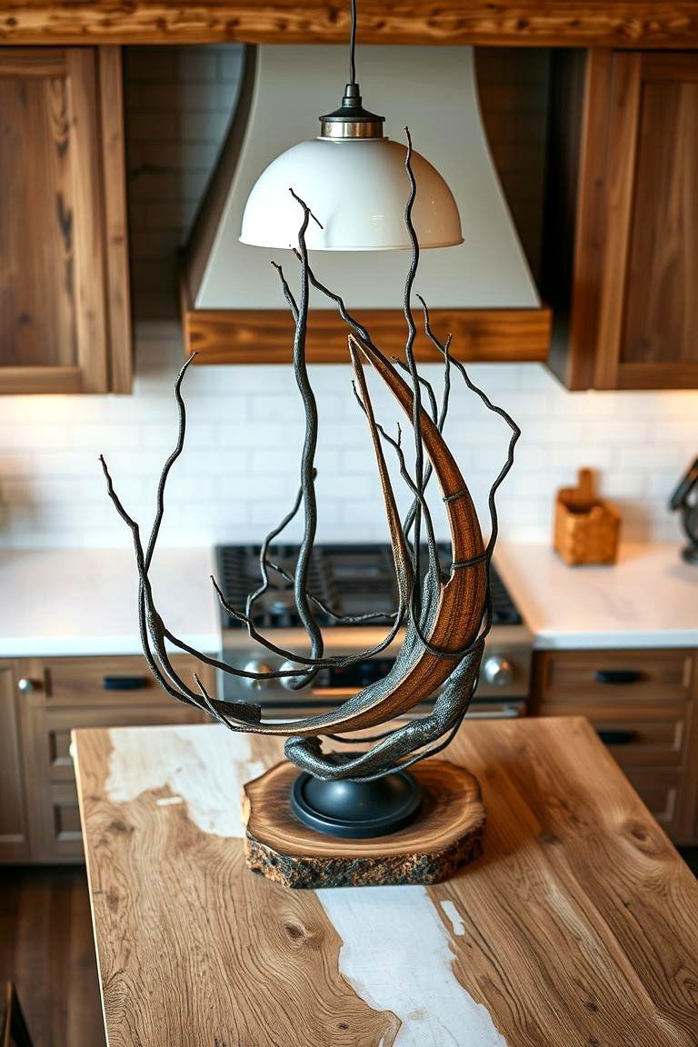 Industrial Style Metal and Wood Sculpture - 24 Kitchen Island Centerpiece Ideas