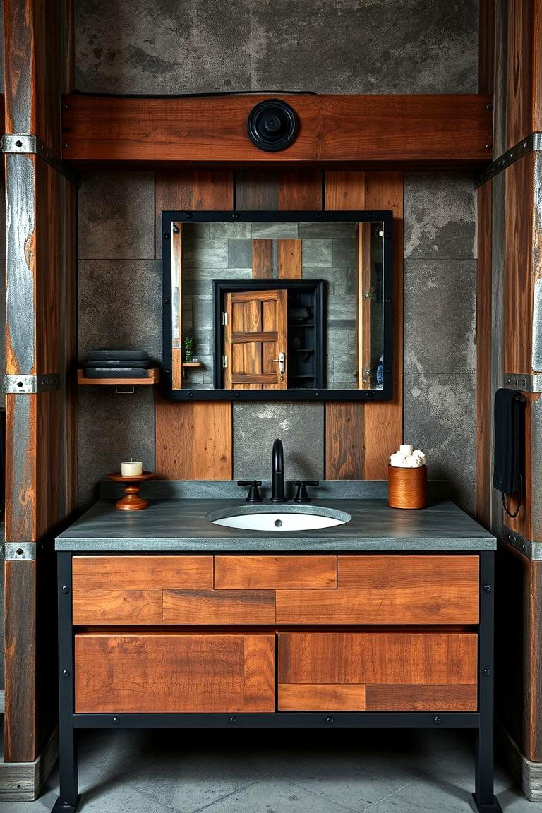 Industrial Style Vanity with Metal Accents - 24 Bedroom Vanity Ideas