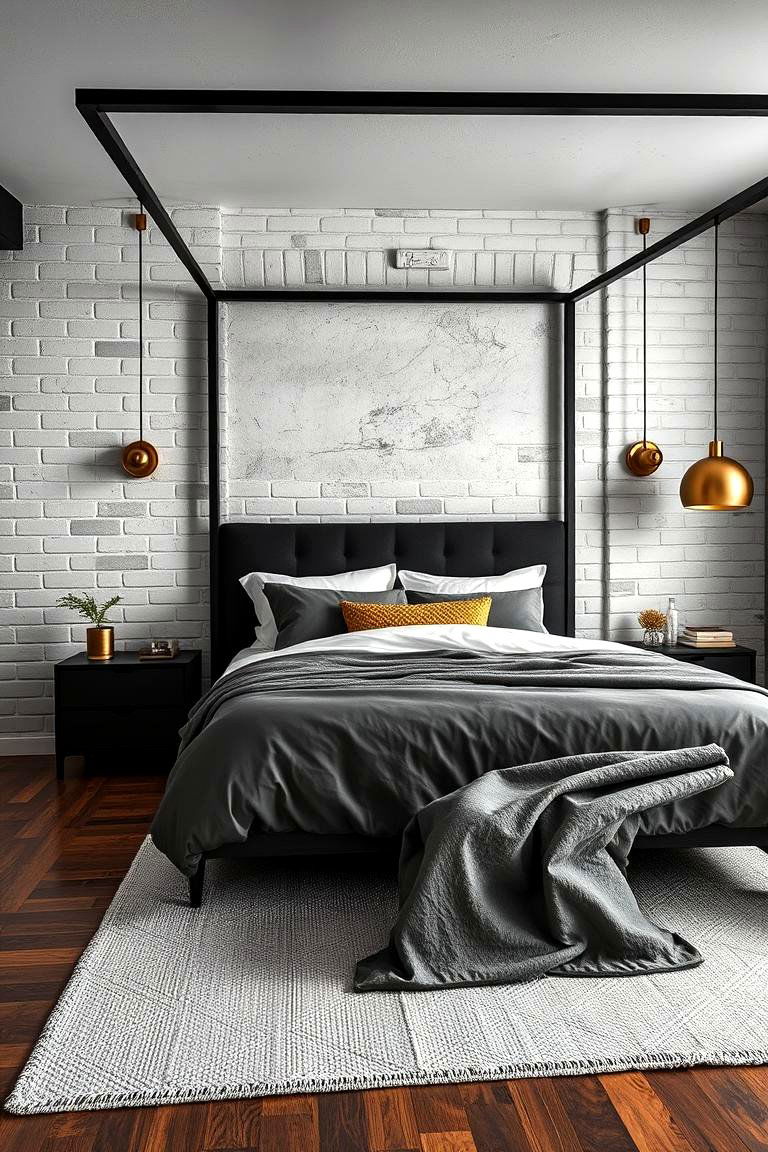 Industrial Style with Black Frames - 24 Black and Gold Bedroom Ideas