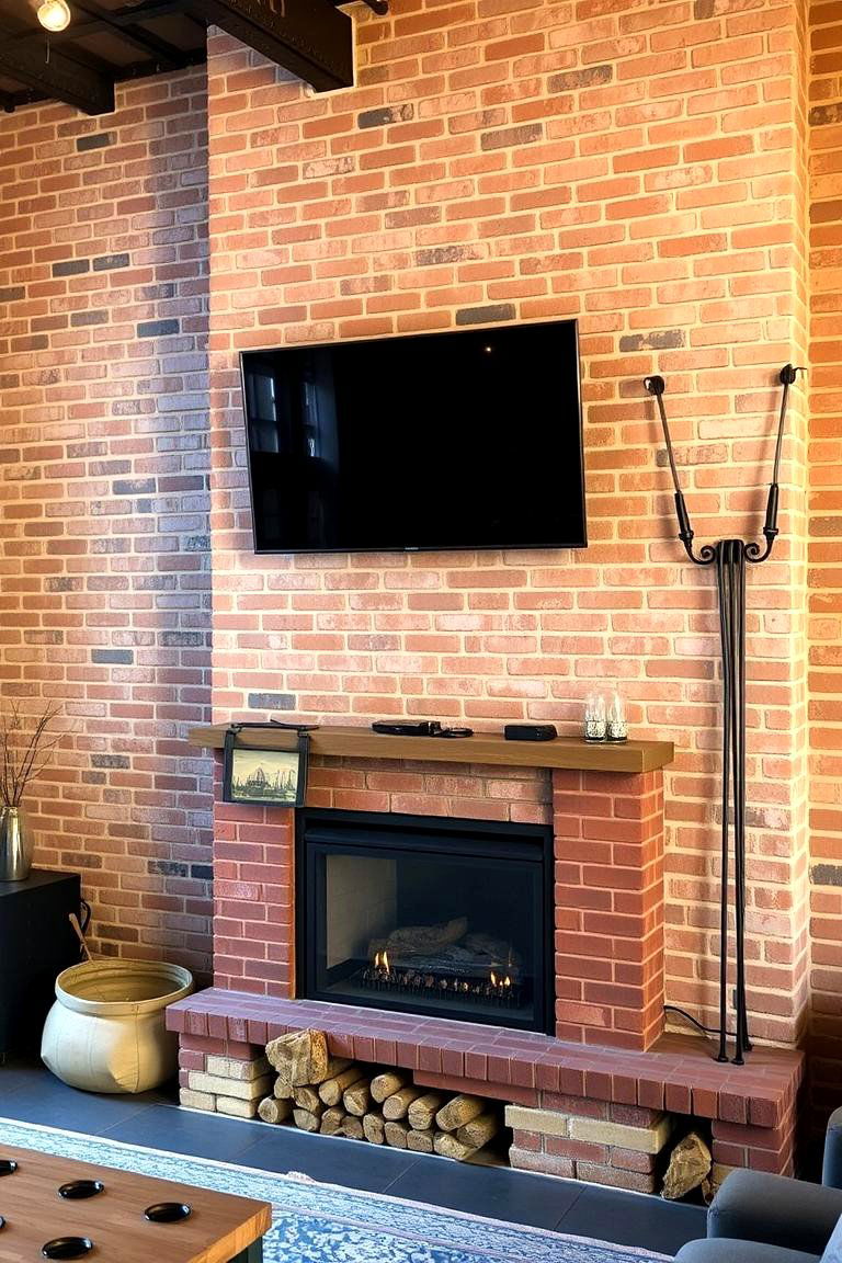 Industrial Style with Exposed Brick - 24 Tv Over Fireplace Ideas