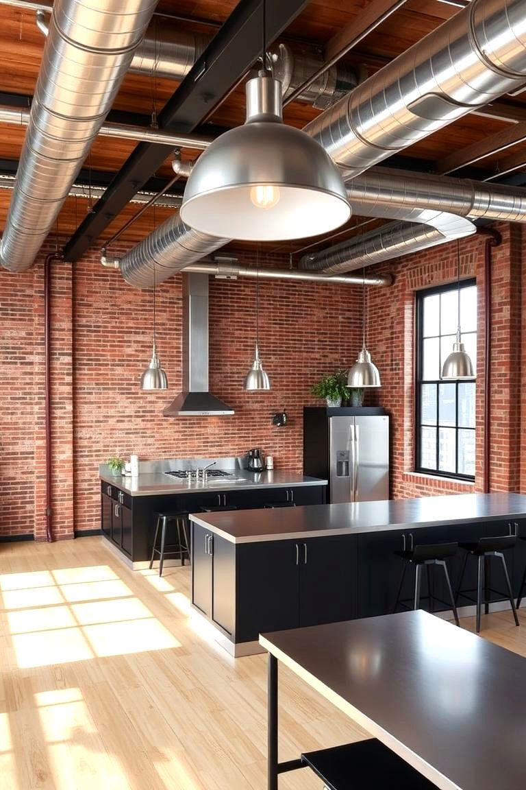 Industrial Style with Exposed Elements - 24 Open Kitchen Living Room Ideas