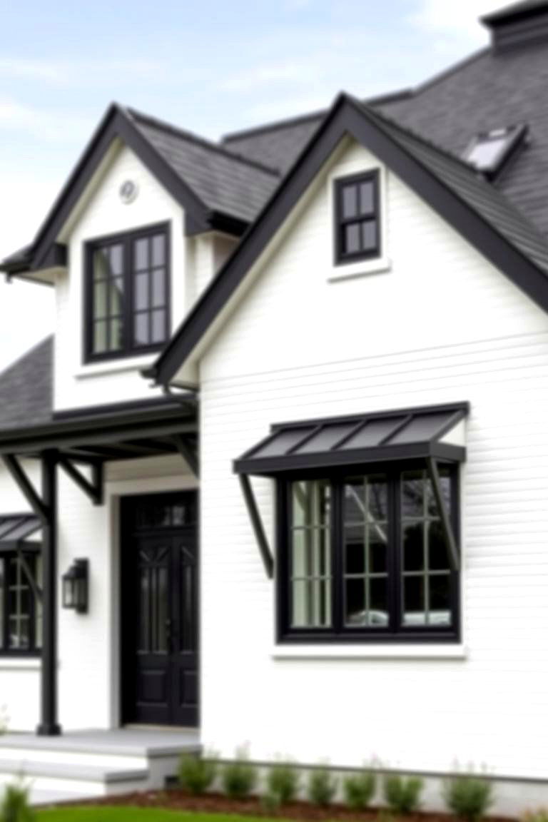 Industrial Style with Metal Accents - 24 White Exterior Home with a Black Roof Ideas