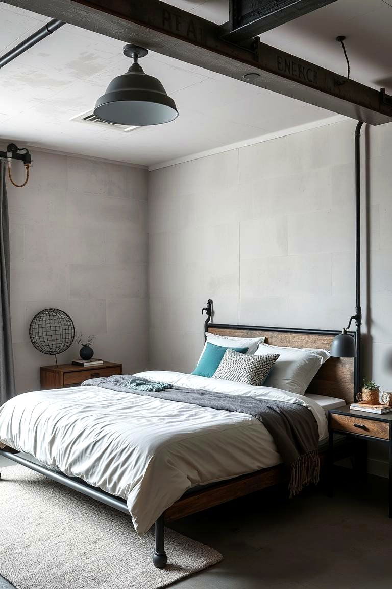 Industrial Teal Touches - 24 Teal and Grey Bedroom Ideas