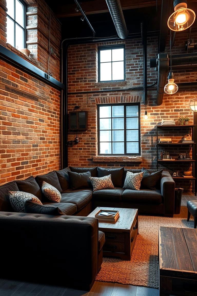 Industrial Urban Appeal - 24 Dark Brown Couch Living Room Ideas