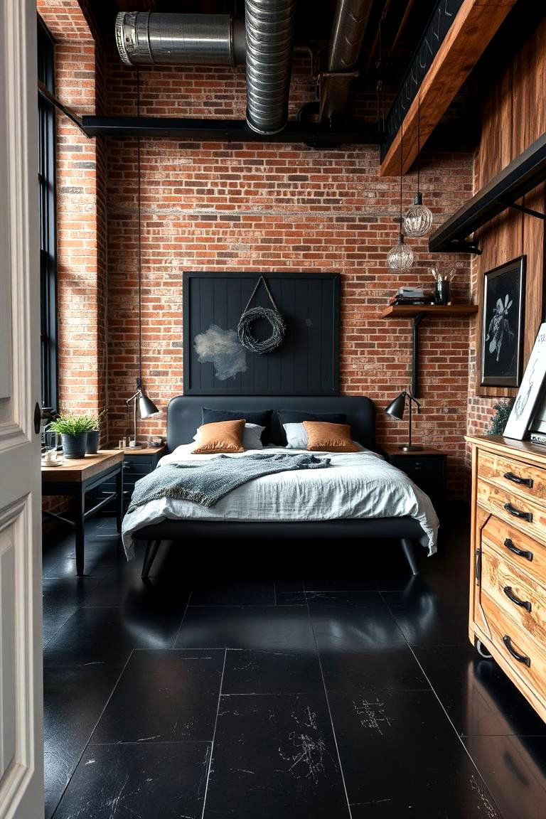 Industrial Urban Style Black Floor Bedroom - 24 Black Floor Bedroom Ideas