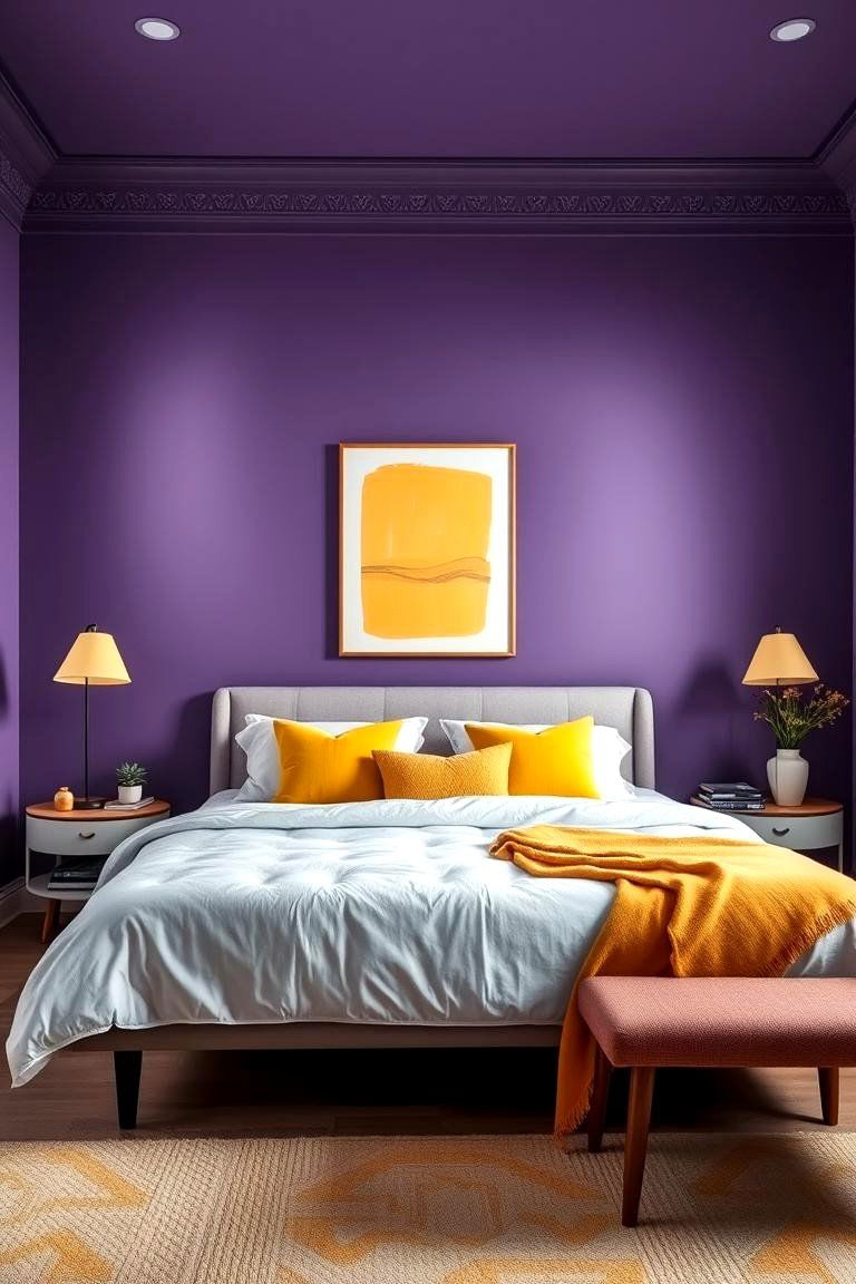 Infuse Energy with Vibrant Purple and Yellow Accents - 24 Purple Bedroom Ideas