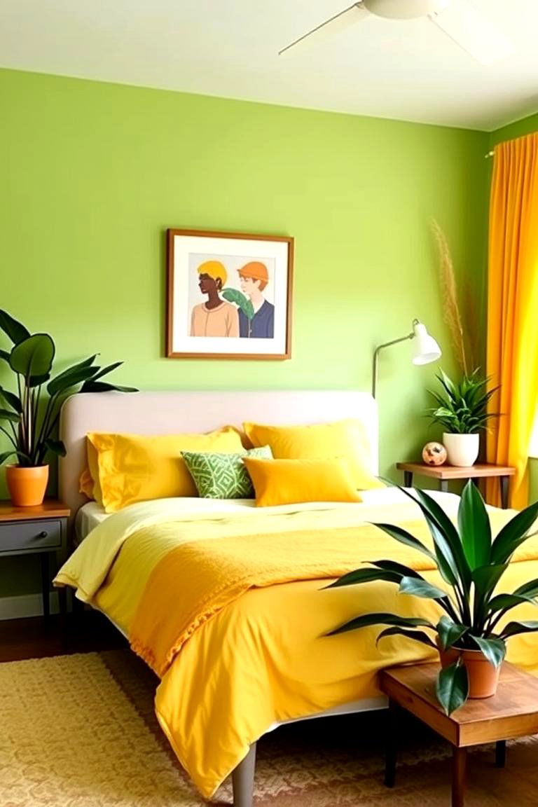 Infuse Energy with a Yellow and Green Palette - 24 Yellow Bedroom Ideas
