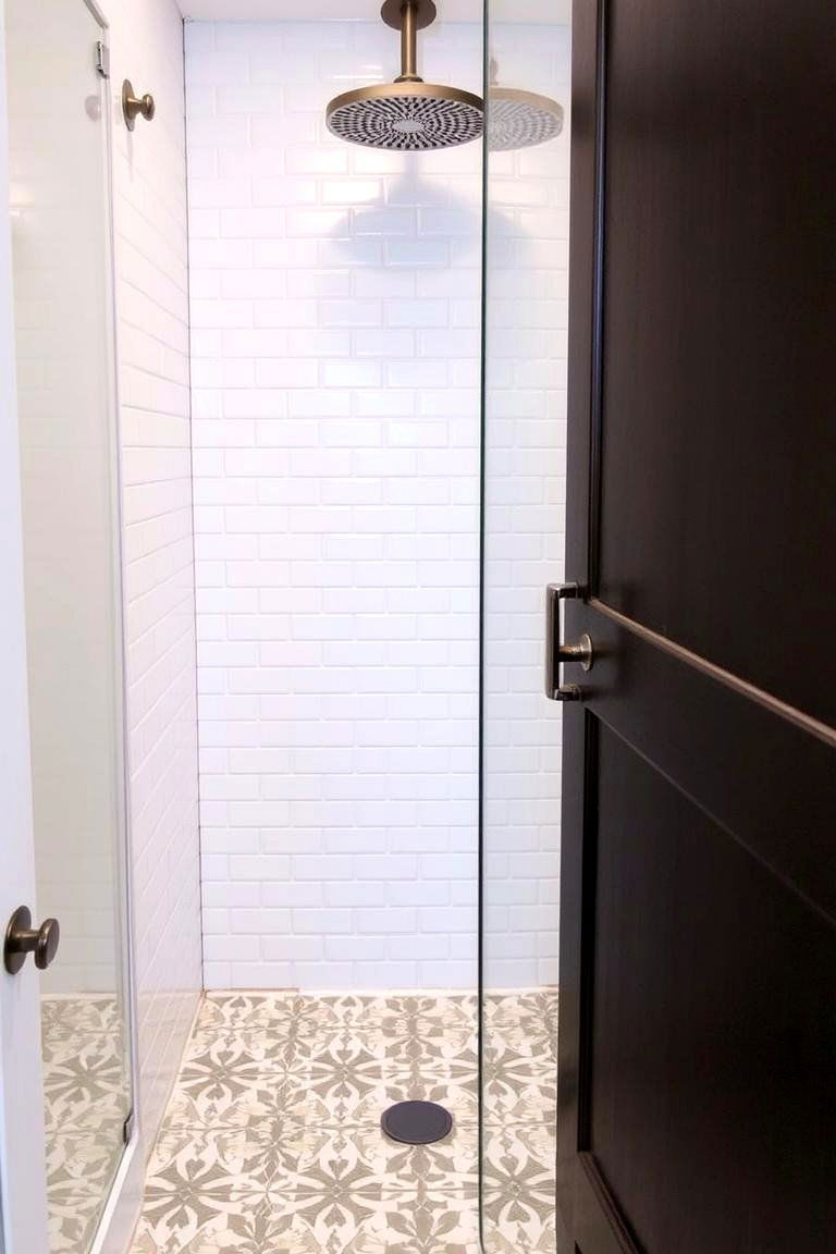 Inject Personality with Patterned Tiles - 24 Small Bathroom Walk-in Shower Ideas