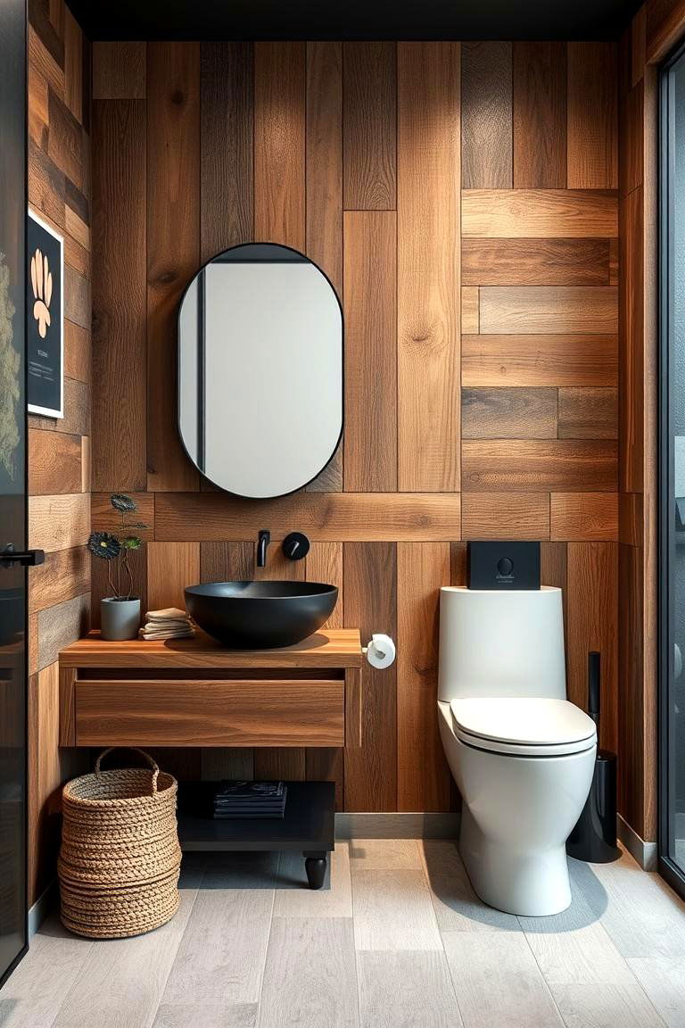 Innovative Black Accents with Reclaimed Wood - 24 Black and Wood Bathroom Ideas