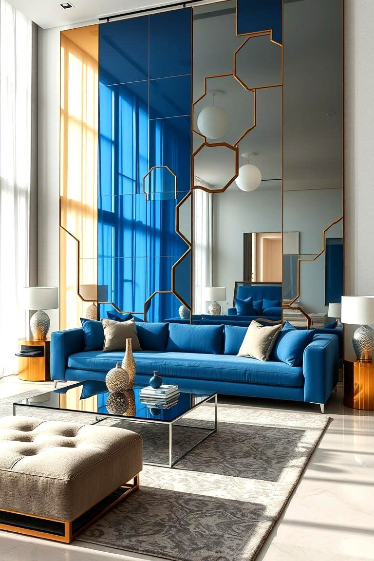 Innovative Blue and Gold Mirror Designs - 24 Blue and Gold Living Room Ideas