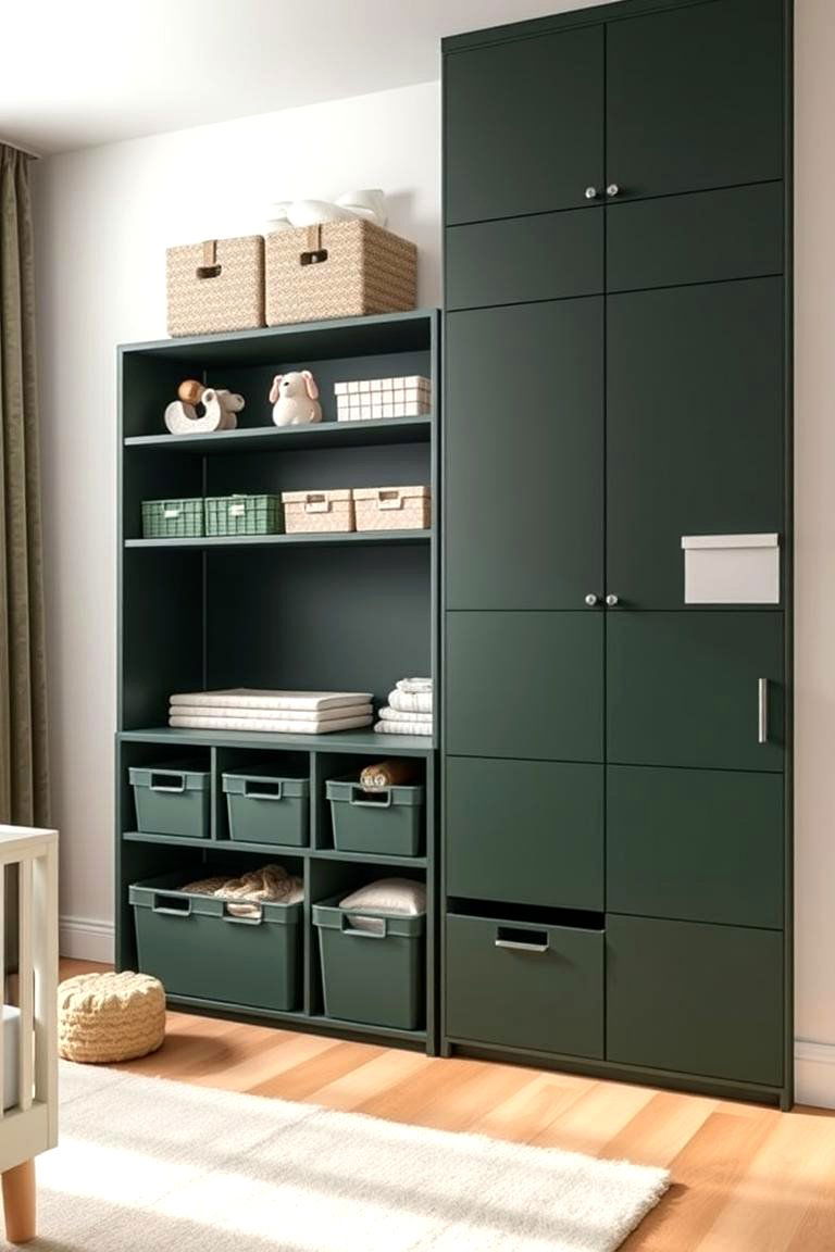 Innovative Dark Green Storage Solutions - 24 Dark Green Nursery Ideas