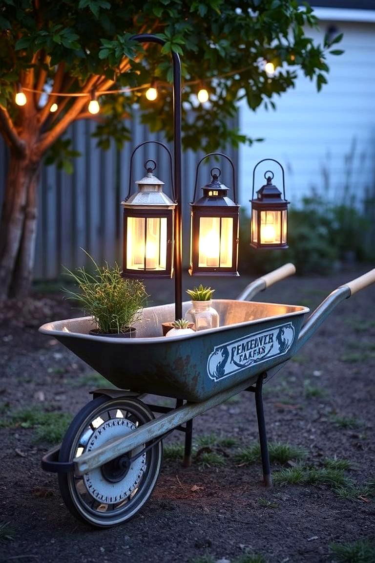 Innovative Garden Lighting Stand - 24 Old Wheelbarrow Ideas