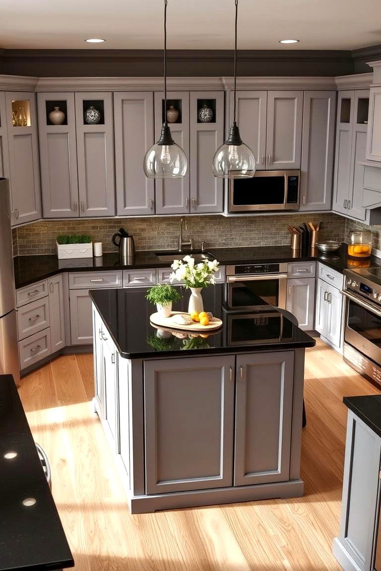 Innovative Island Designs - 24 Kitchen With Gray Cabinets And Black Countertops Ideas
