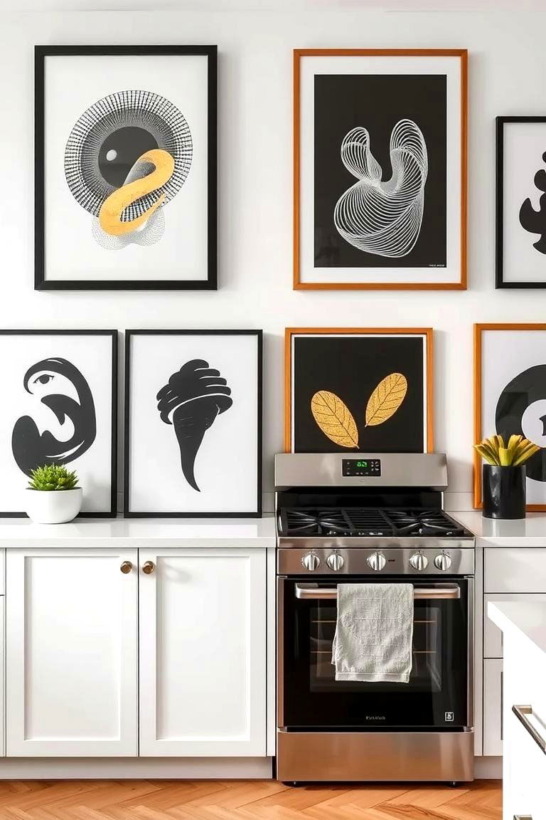 Inspirational Black White and Gold Artwork Display - 24 black white and gold kitchen ideas