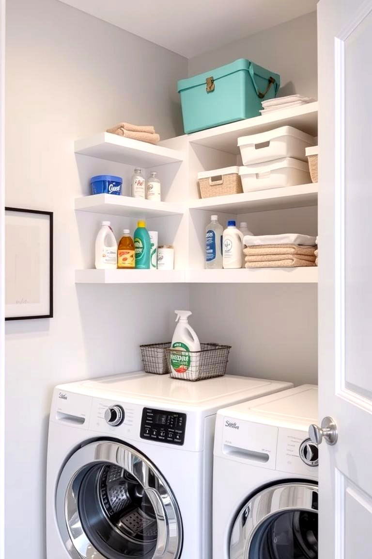 Install Corner Shelves - 24 Laundry Room Storage Ideas