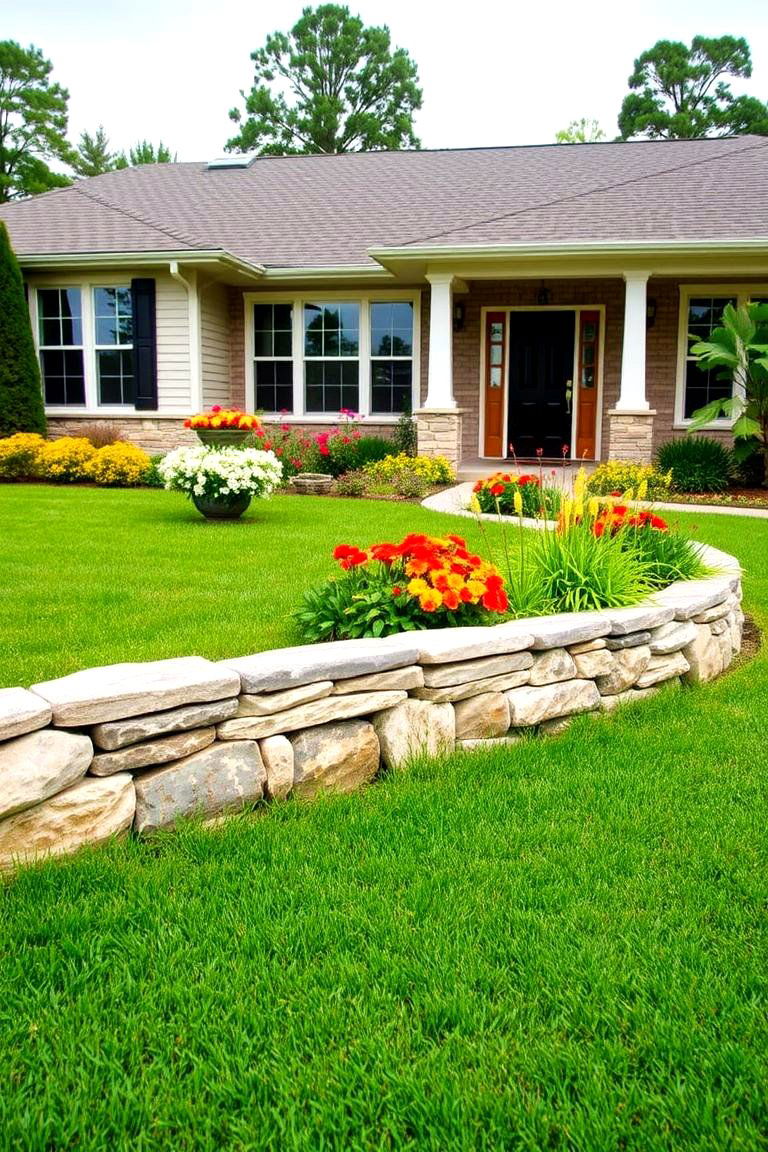 Install Decorative Stone Walls - 24 Curb Appeal Inspiration for Ranch Homes
