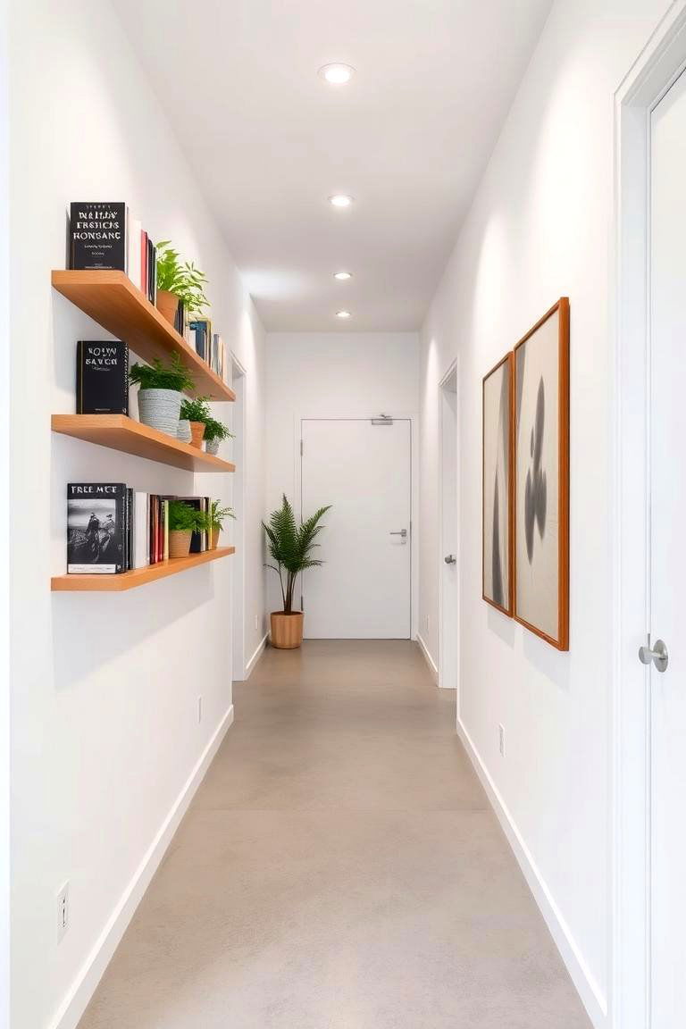 Install Floating Shelves for Storage - 24 Hallway Ideas