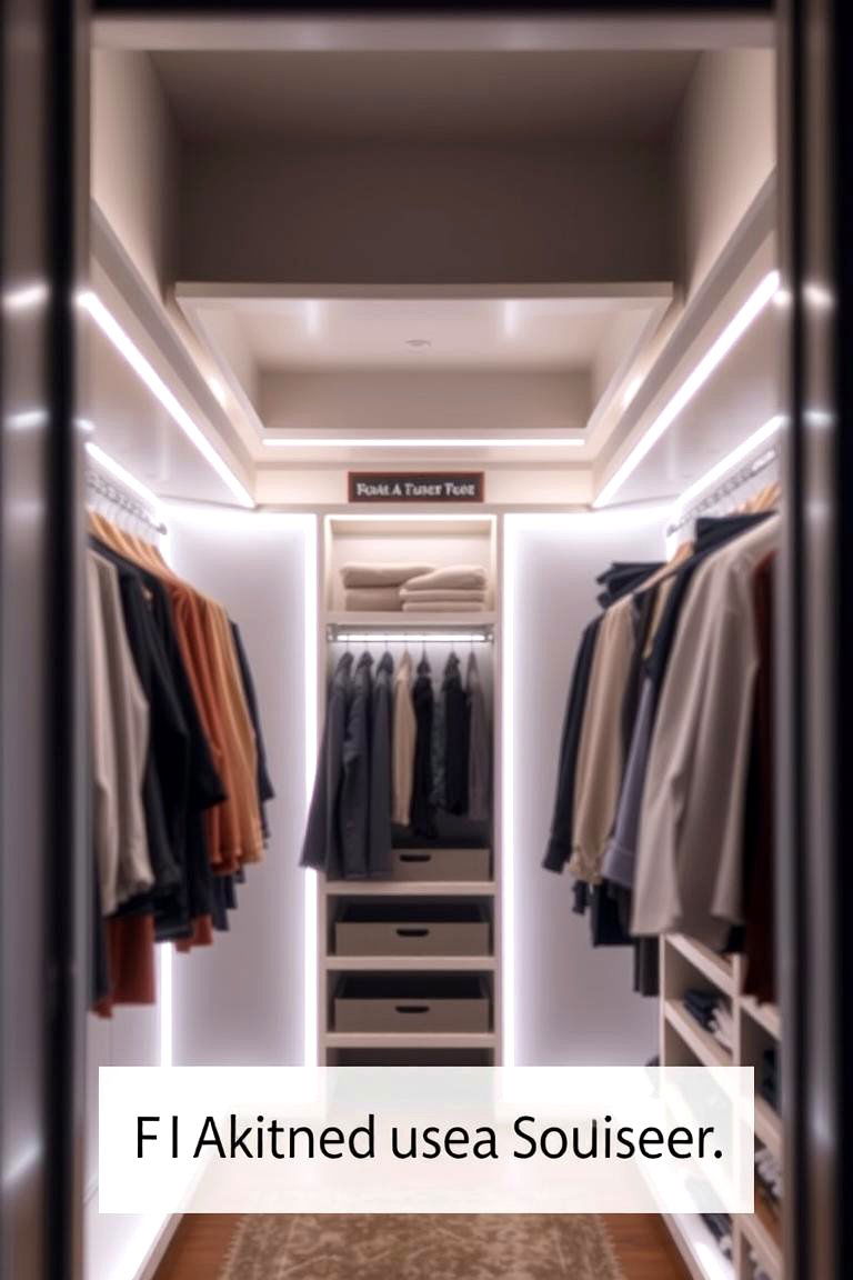Install LED Strip Lighting Inside the Closet - 24 Small Closet Storage Ideas