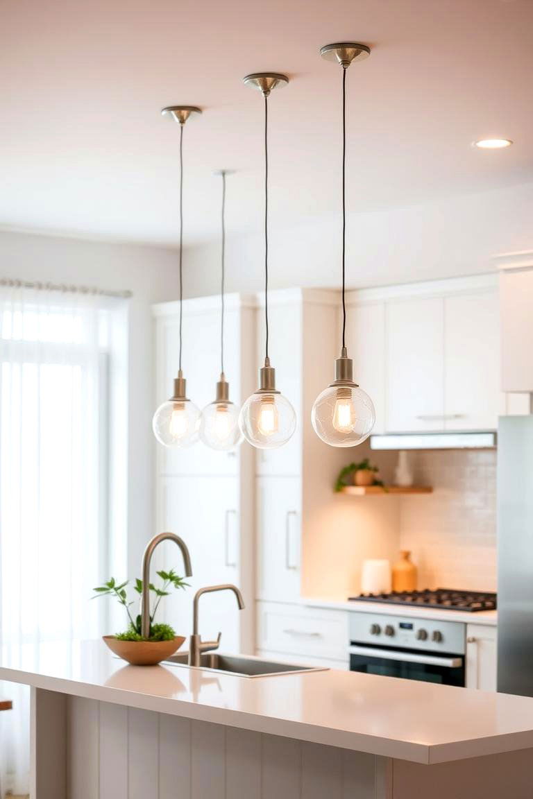 Install Pendant Lighting for a Stylish Touch - 24 Small White Kitchen Ideas