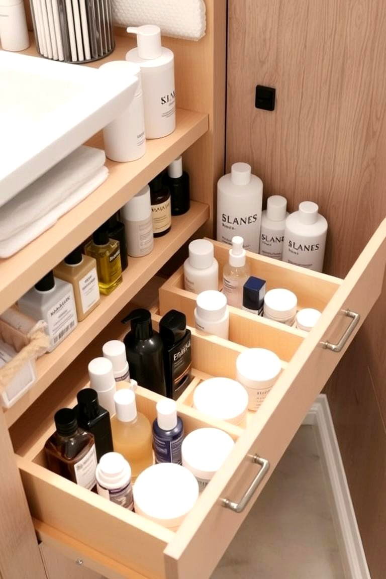Install Pull Out Drawers for Better Access - 24 Bathroom Cabinet Organization Ideas