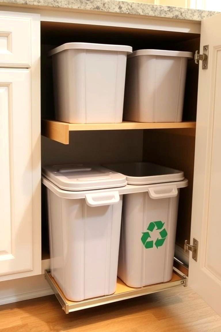 Install Pull Out Trash and Recycling Bins - 24 Kitchen Cabinet Organization Ideas