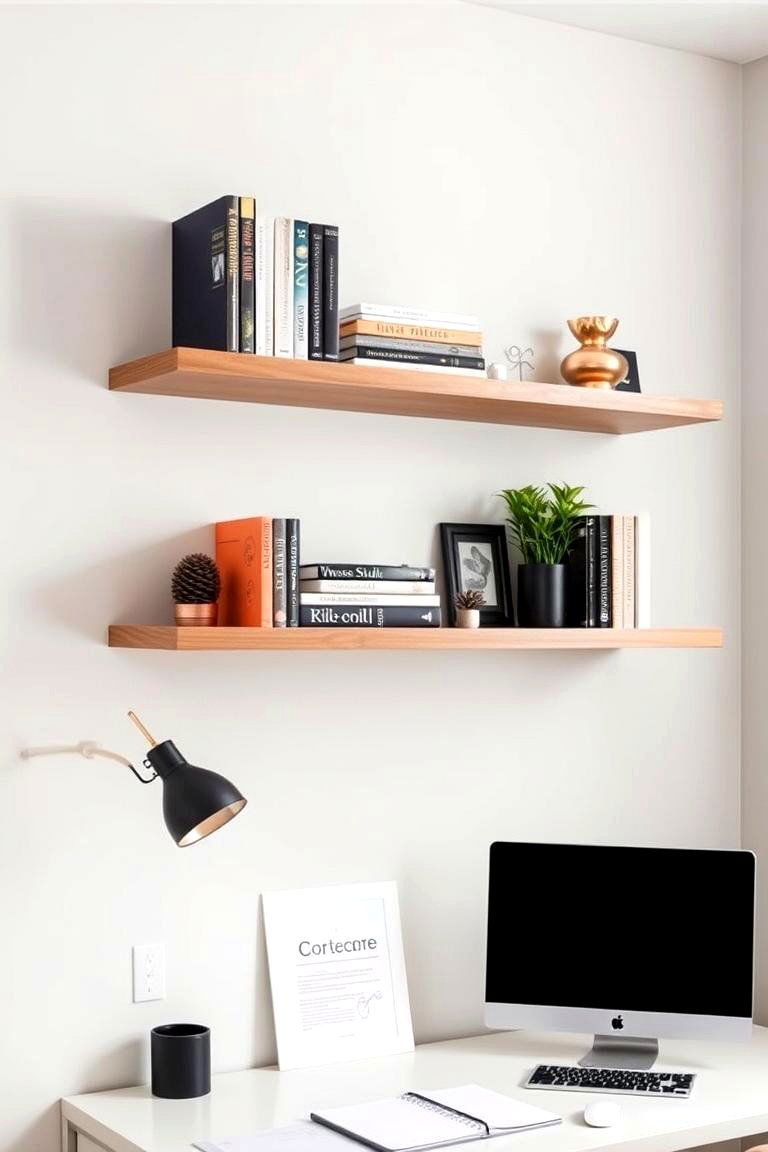 Install Shelving for Extra Storage - 24 Home Office Decor Ideas