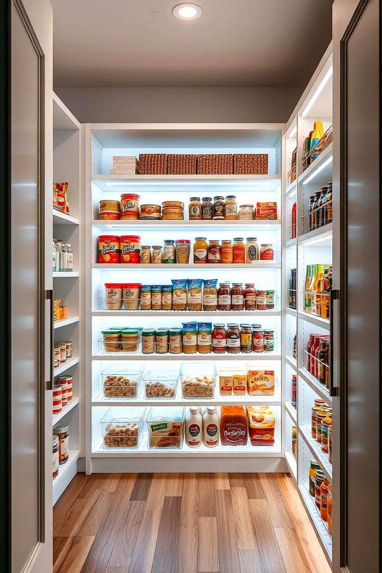 Install Under Shelf Lighting - 24 Open Pantry Ideas