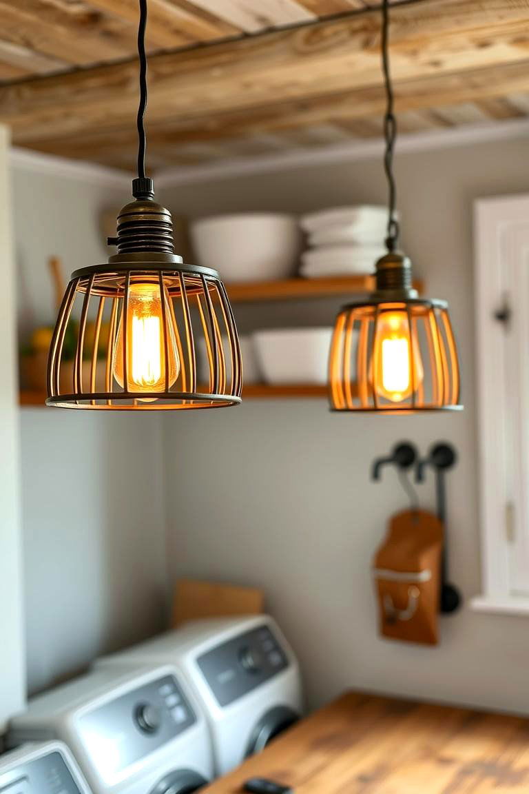 Install Vintage Inspired Lighting Fixtures - 24 Rustic Laundry Room Ideas