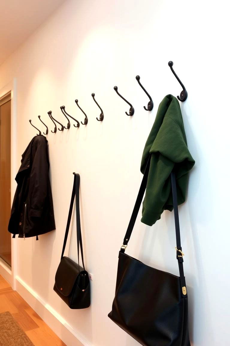 Install Wall Hooks for Convenience - 24 Foyer Decor Ideas