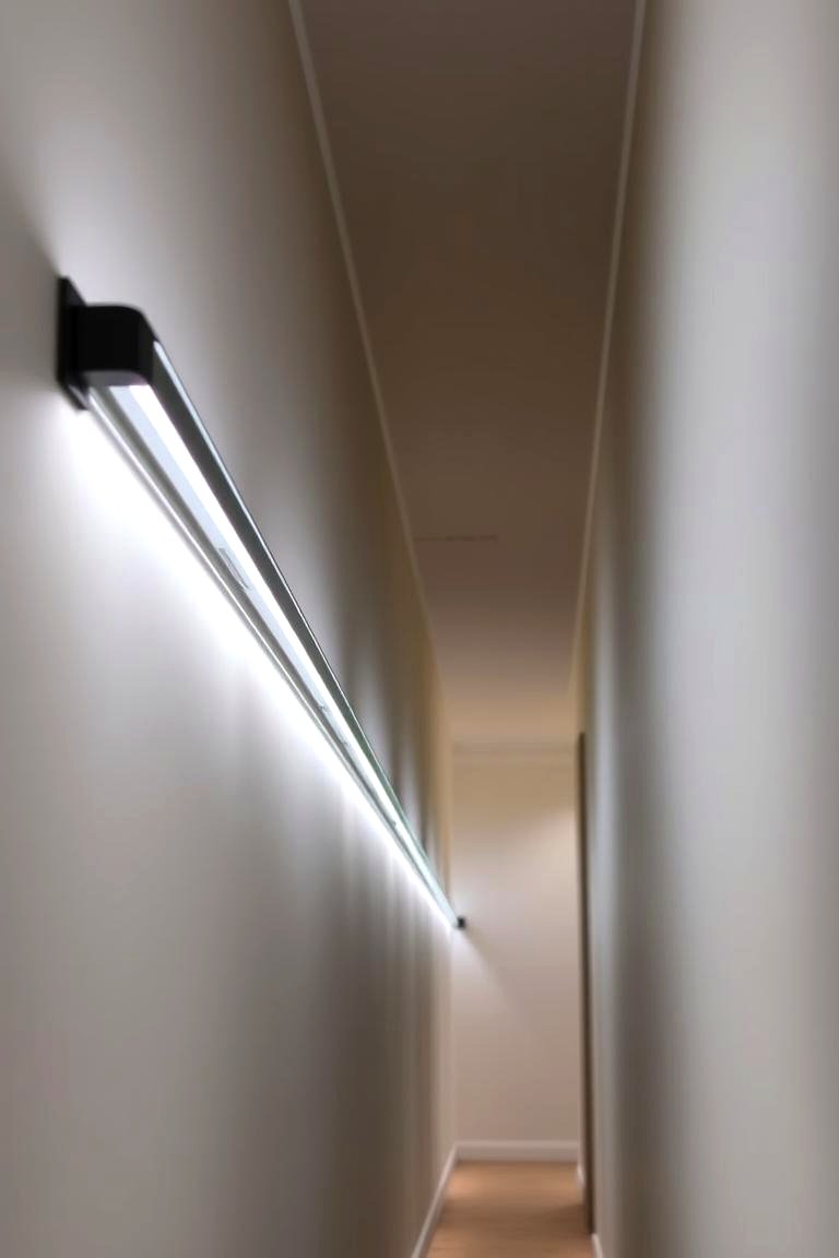 Install Wall Mounted LED Strips - 24 Narrow Hallway Lighting Ideas