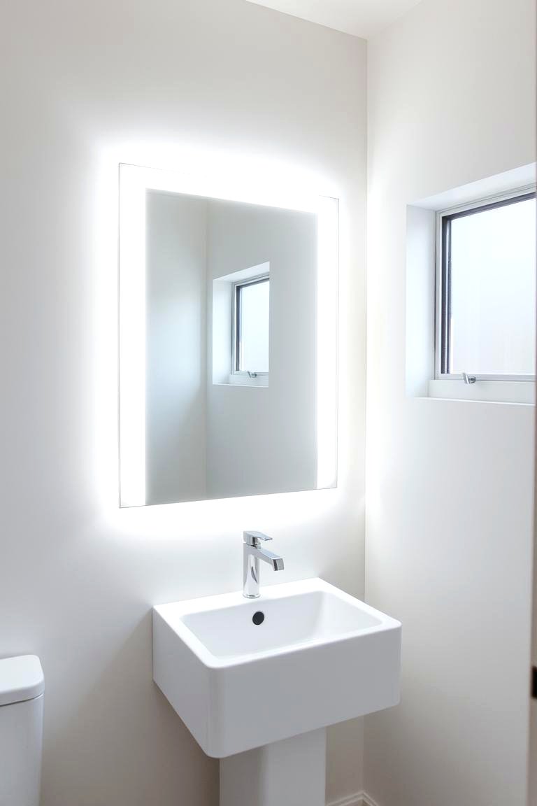 Install a Backlit Mirror - 24 Windowless Bathroom Ideas