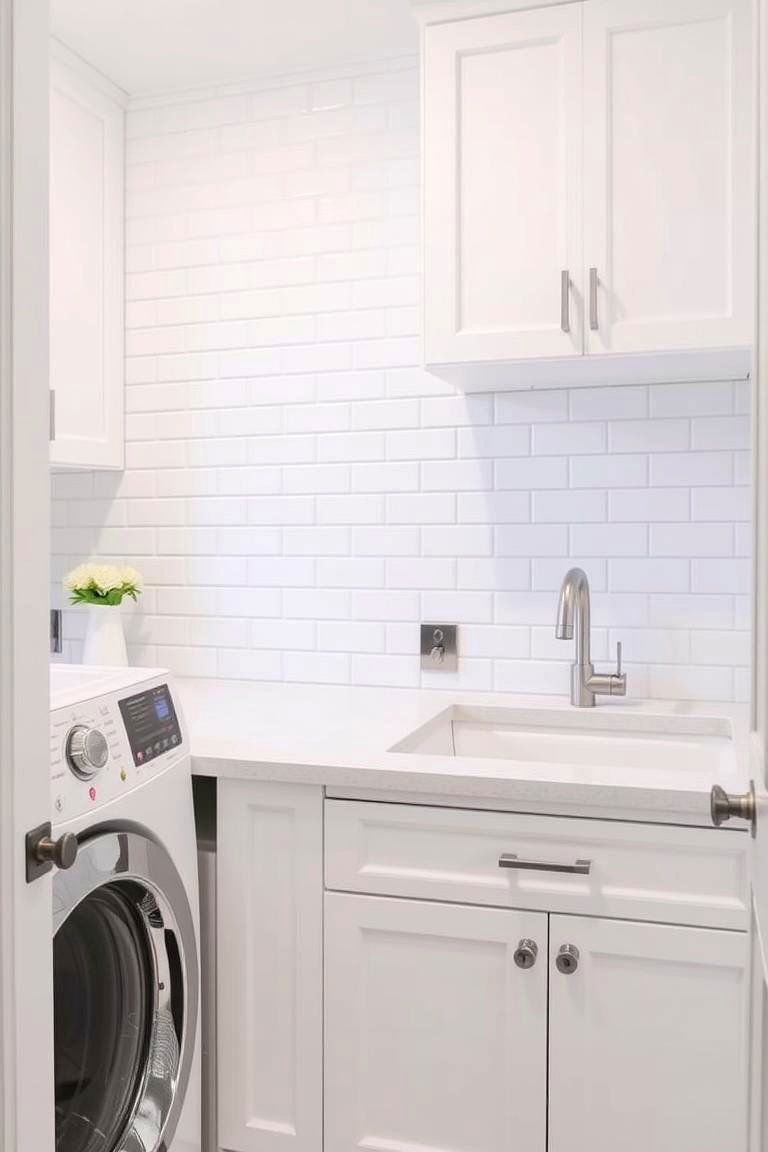 Install a Backsplash for Visual Interest - 24 White Laundry Room Ideas