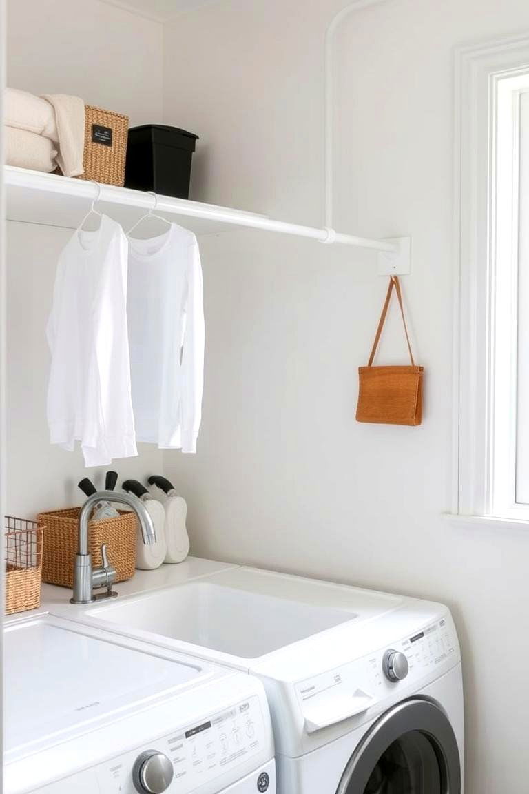 Install a Clothes Rod for Air Drying - 24 White Laundry Room Ideas