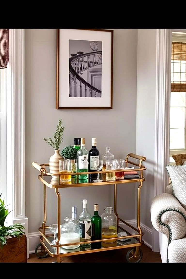 Install a Home Bar Cart - 24 Cozy Living Room Ideas