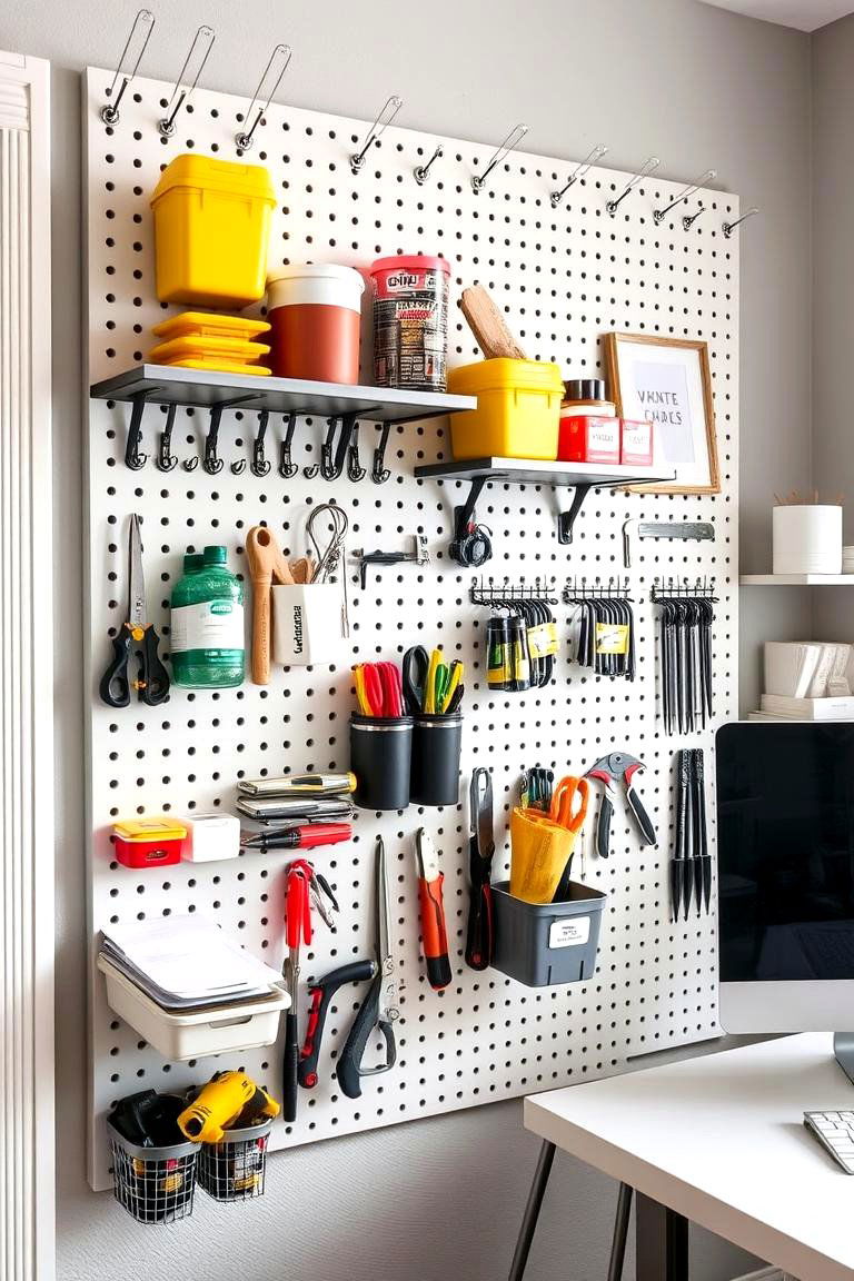 Install a Pegboard for Organization - 24 Home Office Decor Ideas