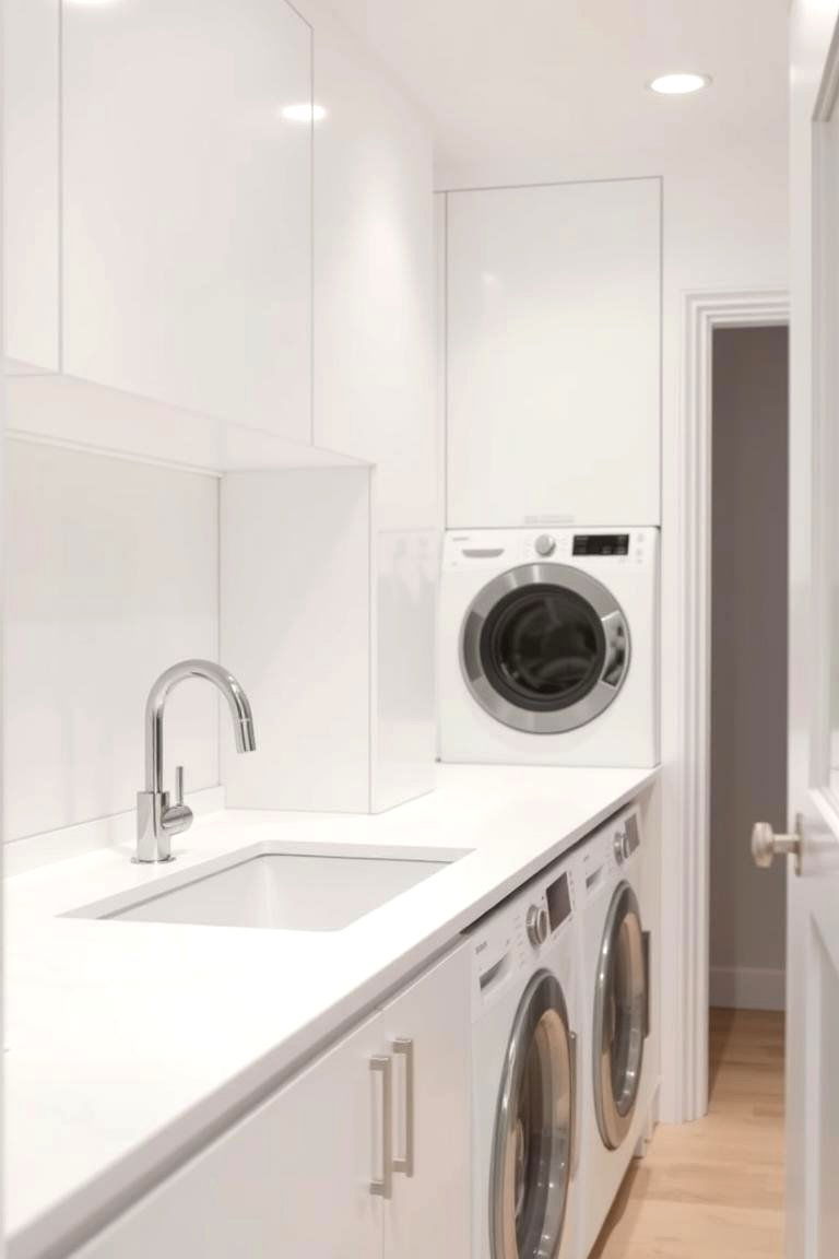 Install an Integrated Sink - 24 White Laundry Room Ideas