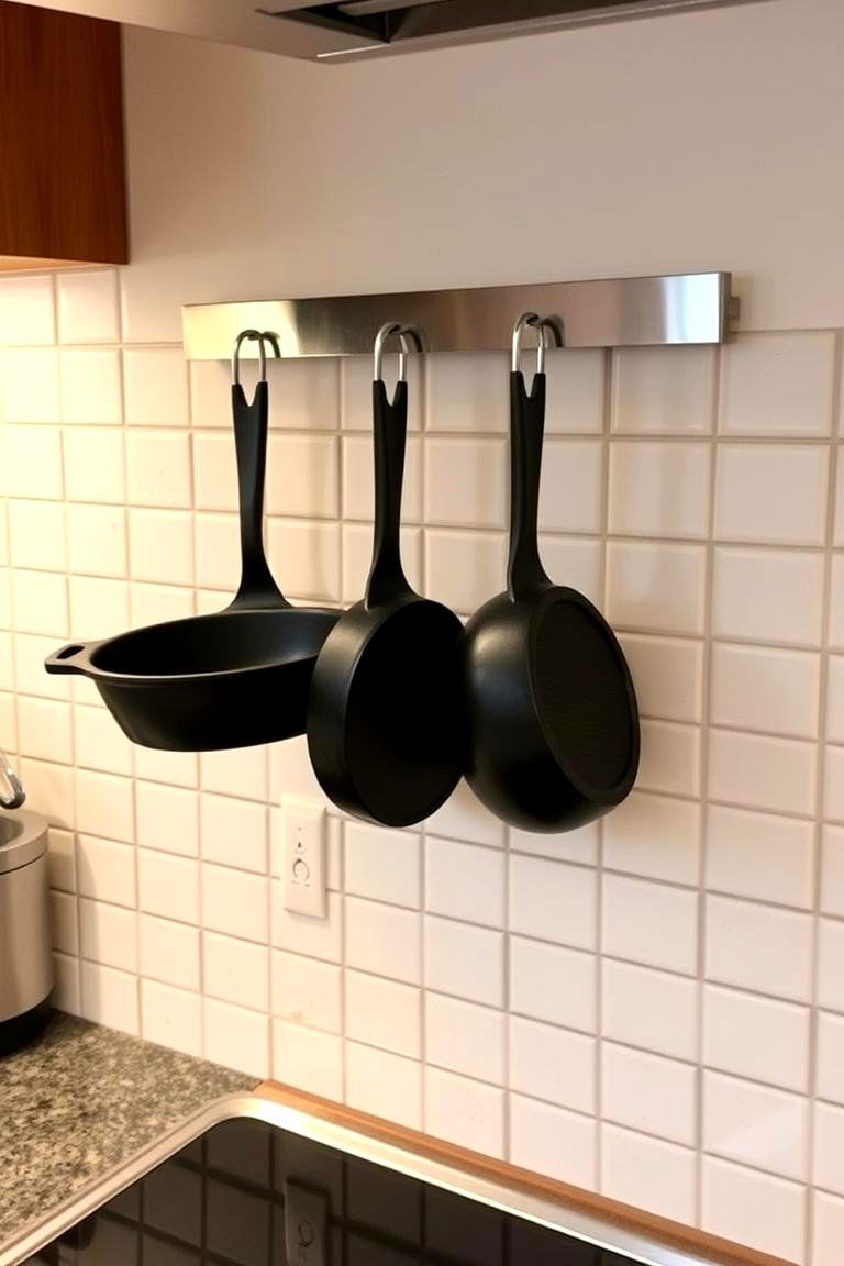 Installing a Magnetic Knife Strip for Some Pans - 24 Pots and Pans Storage Ideas