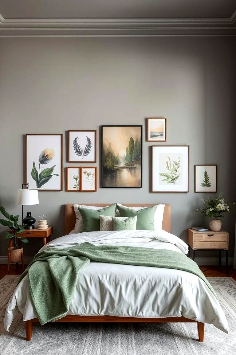Integrate Artful Decor - 24 Sage Green and Grey Bedroom Ideas