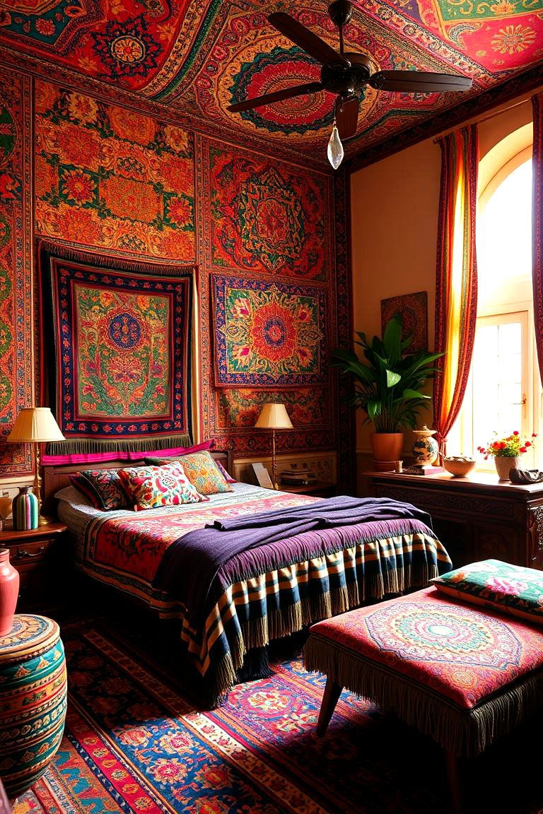 Integrate Colorful Tapestries and Textiles - 24 Small Boho Bedroom Ideas