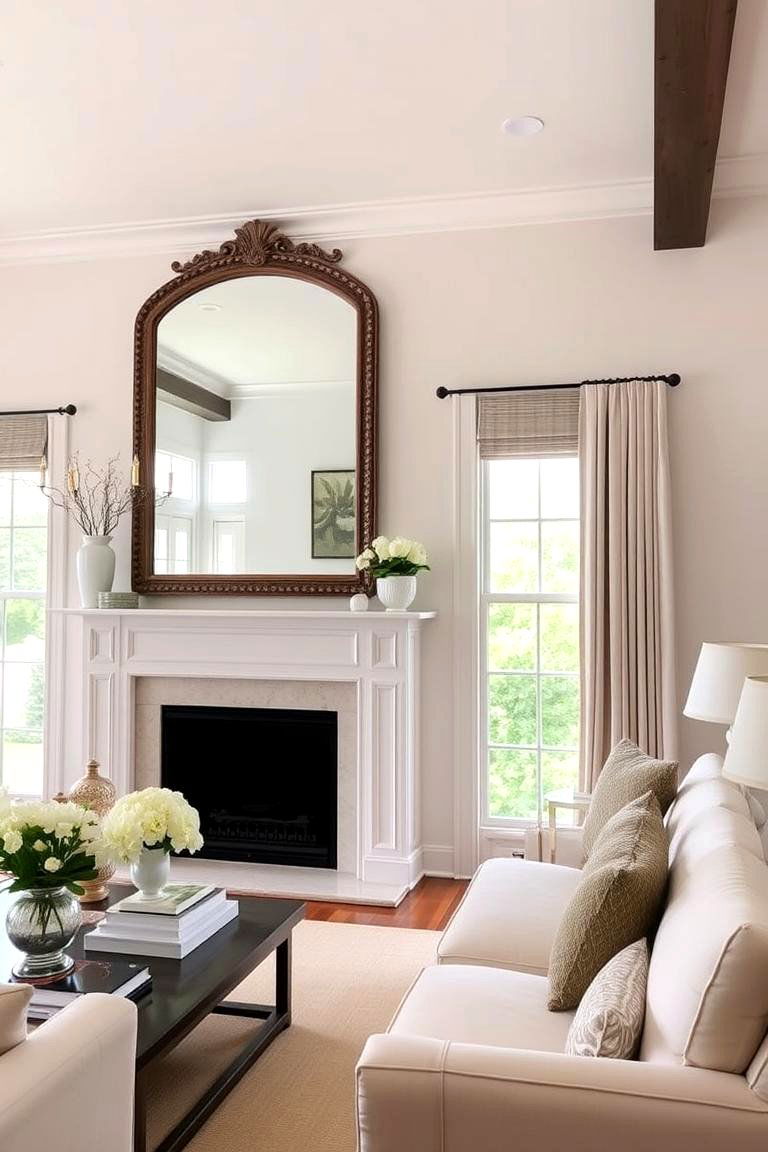 Integrate Mirrors to Enhance Light and Space - 24 Hamptons Living Room Ideas