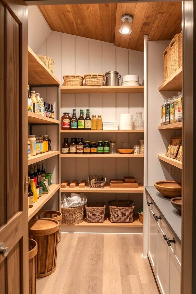 Integrate Natural Wood Elements - 24 Open Pantry Ideas