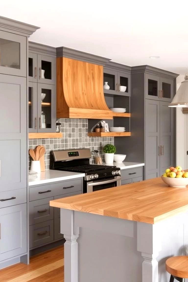 Integrate Open Shelving with Gray Cabinets - 24 Farmhouse Kitchen With Gray Cabinets Ideas
