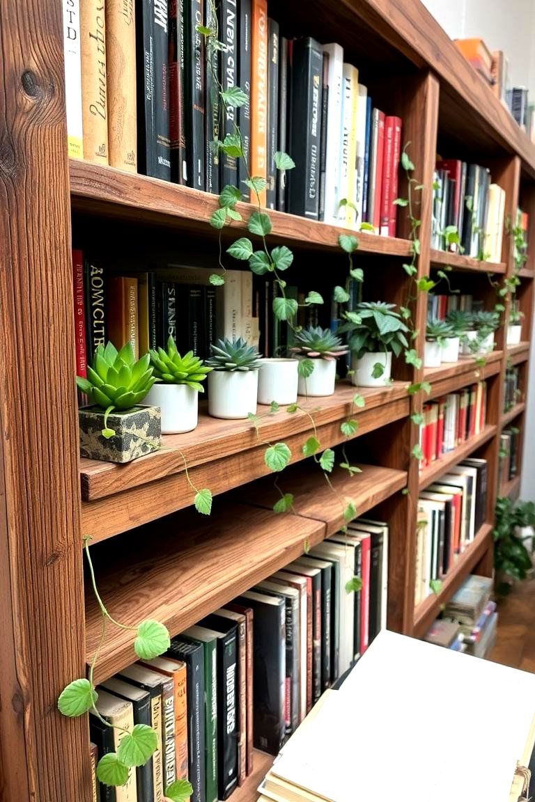 Integrate Plants into Bookshelves - 24 Ways Decorating With Plants