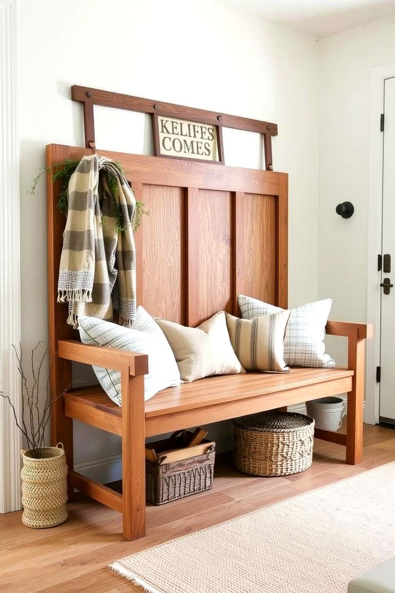 Integrate a Cozy Bench with Cushions - 24 Farmhouse Entryway Ideas