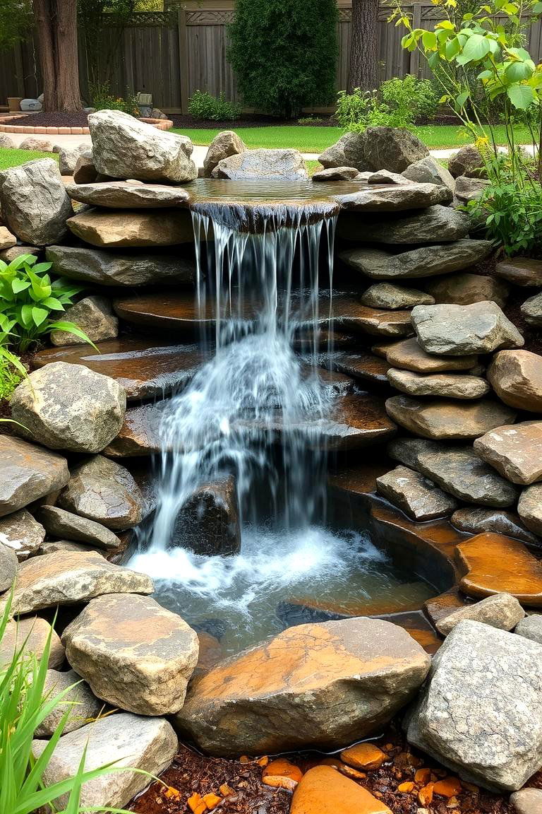 Integrate a Tranquil Low Upkeep Water Feature - 24 Low Maintenance Backyard Landscaping Ideas