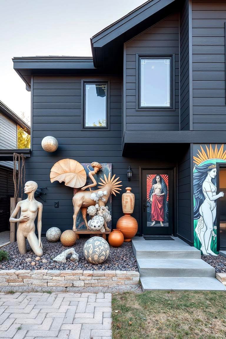 Integrated Art Installations - 24 Dark Grey House Exterior Ideas